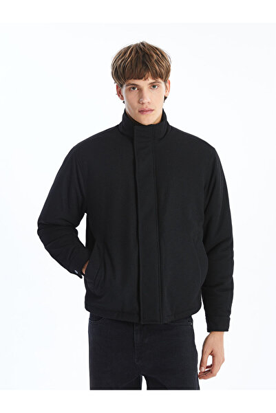 LC Waikiki Μαύρο ανδρικό παλτό άνετο και ευρείας εφαρμογής ψηλός λαιμός