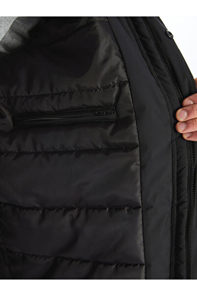 LC Waikiki Men's Black Standard Fit Hooded Coat