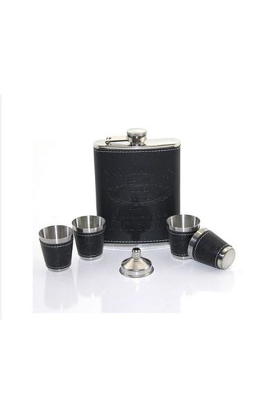 t camp Leather 2-Cup Flask Set