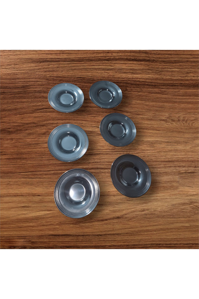 NEBİL HOME Striped Black Luxury Melamine Plastic 6-Piece Tea Plate