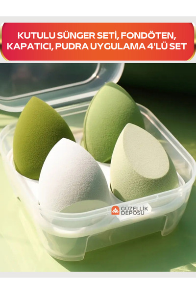 Güzellik Deposu Ocean Makyaj Süngeri Kutulu Armut Sünger Seti, Fondöten, Kapatıcı, Pudra Uygulama 4'lü Set