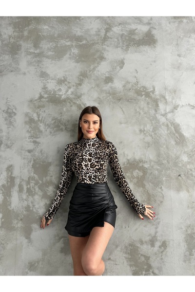 modazoom Kadın Leopar Parmak Detaylı Body