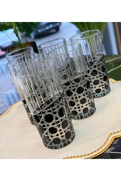 Onedekor 6'lı Dolunay Desen Kahve Yanı Su Bardak Siyah