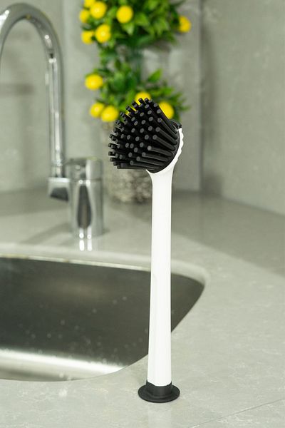 ATA HOME Kitchen Bathroom Countertop Brush with Silicone Dishwashing Suction Cup - Sink Cleaning