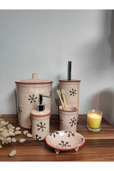 RED SERAMİK طقم حمام DARA COLLECTION SNOW PATTERN مكون من 5 قطع