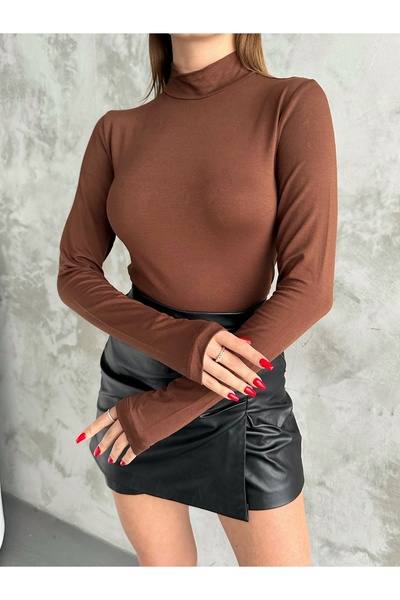 modazoom Γυναικείο κορμάκι με λεπτομέρεια σε καφέ χρώμα