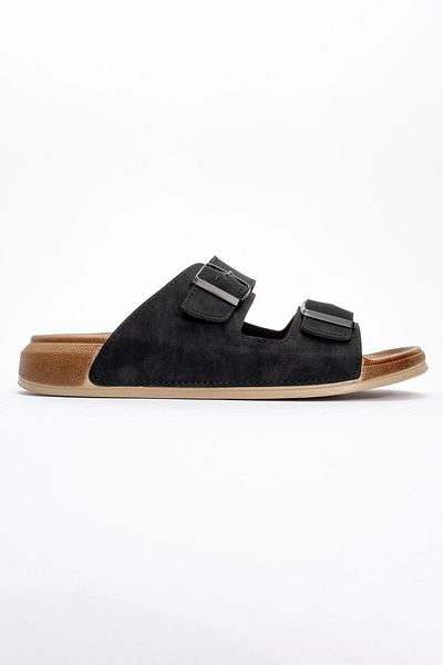 Ccway Men's Black Slippers - 2 Buckle Belt