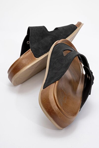 Ccway Ανδρικές παντόφλες με 2 αγκράφες ΜΑΥΡΕΣ