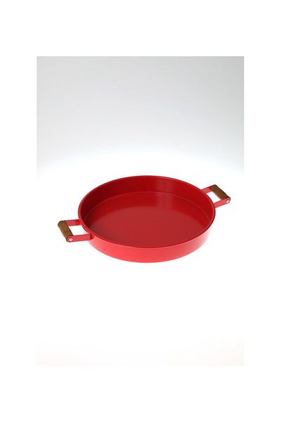 LUCKYHOMES Red Christmas Special Presentation Tray - Wooden Handle, Round Tray Serving Tray 48X37X5 cm