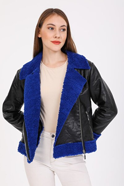 Reji Short Leather Coat with Fur Garnish