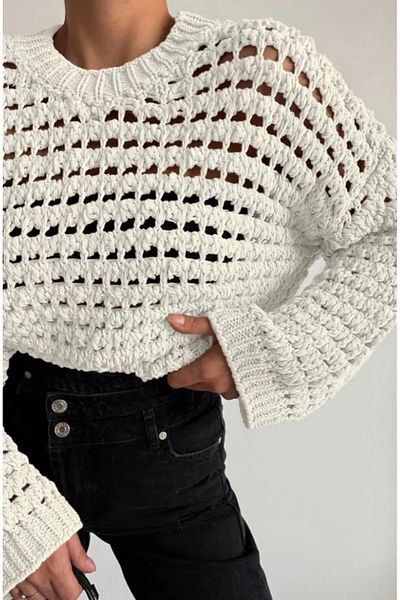 neslihansarıca Sweater, Cream Knitted Sweater