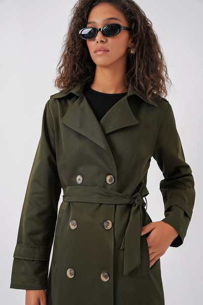 Bigdart 5940 Women's Double Breasted Collar Long Trench Coat - Khaki