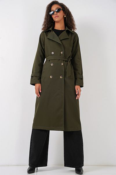 Bigdart 5940 Langer Trenchcoat mit zweireihigem Kragen für Damen – Khaki