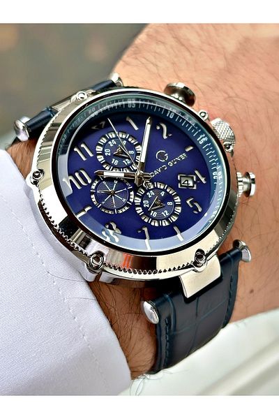 DAVID GUNER Navy Blue Function Leather Men's Wrist Watch - 8247B5
