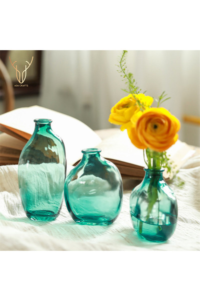 Genel Markalar Yeşil Mini 3'lü Cam Vazo Seti, Şık ve Zarif Dekoratif Aksesuar