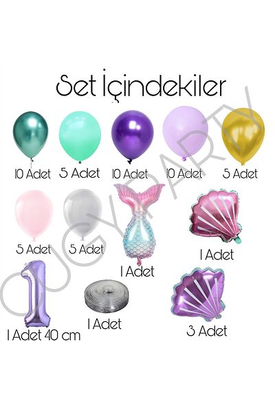 CUGY Purple Colors Birthday Party Set with Sea Tail Clams Figure and Age Options