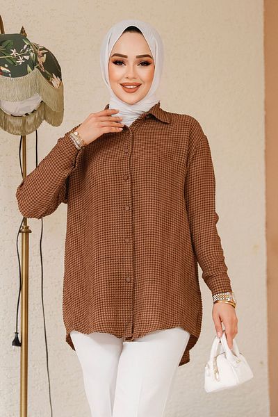 Neva Style Cămașă Hijab Maro Gingham 70901KH