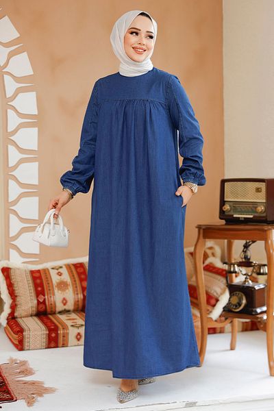 Neva Style Μπλε Navy Hijab Τζιν Φόρεμα - 19125L