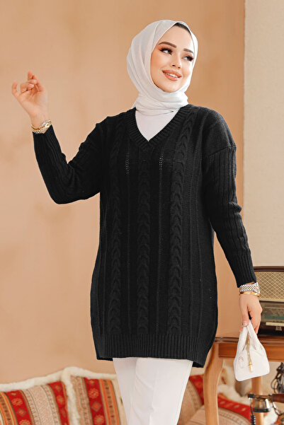 Neva Style Black Hijab Knitwear Sweater Tunic 40671S