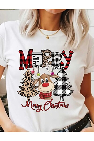 WOODROFFE Kadın Erkek Yılbaşı Mutlu Yıllar T-shirt Noel Christmas Baskılı Yen...