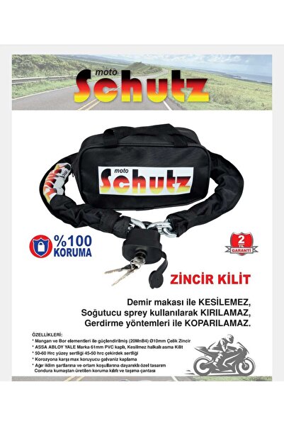 DİLEK DÜKKANI Moto Schutz Hard180 Kesilmez Motorsiklet Kilidi Zincir Kilit 180cm