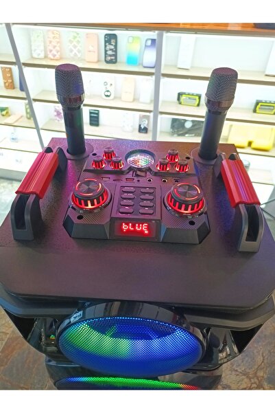 lucek cases 100 Watt Dev Ses Kutusu Bluetooth Hoparlör İki Mikrofonlu Karaoke Cihazı