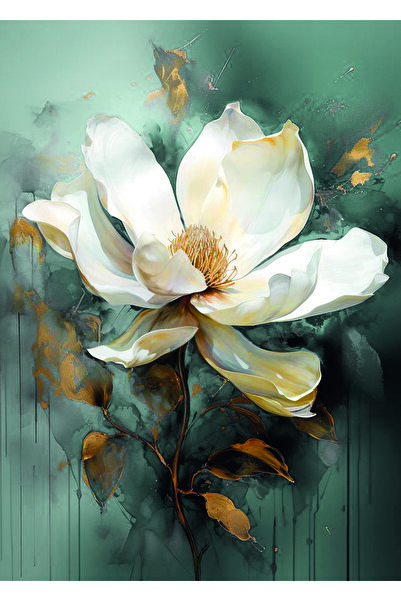 Harikabirev HARİKABİREV|MİNT YEŞİLİ-GOLD-GRİ SEVİLEN ÇİÇEK YAPRAK KOMBİNİ|ÇERÇEVELİ TEMPERLİ CAM TABLO 3LÜ YATAY