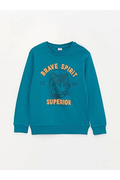 LC Waikiki Tricou cu mânecă lungă cu imprimeu Lcw Kids turcoaz pentru băiat