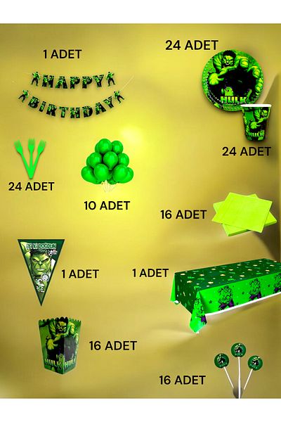 VibeHome 24-Person Hulk Themed Ultra-Luxury Set - Birthday Party and Fun Events