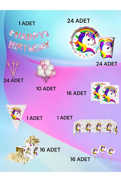 VibeHome Unicorn Themed Ultra Luxury Set for 24 - Birthday Party and Fun Events