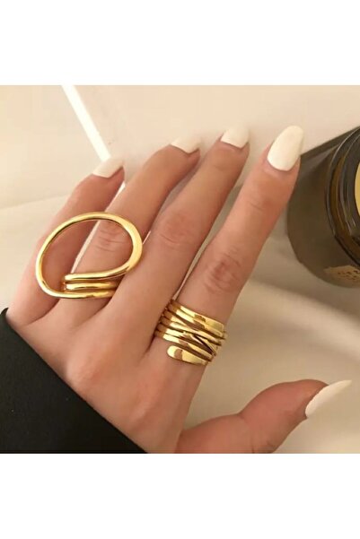 Dgt Luxury 2 قطعة خاتم ذهبي بتصميم عصري قابل للتعديل