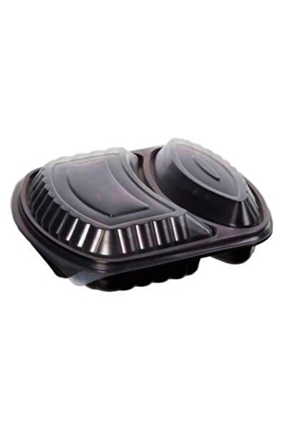 TeknolojiSOFT ÇİFT BÖLMELİ Plastik Kapaklı Siyah Yemek Kabı mikrodalga kabı 1...