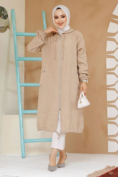 Neva Style Șapcă Hijab Bej cu fermoar - 70792BEIG