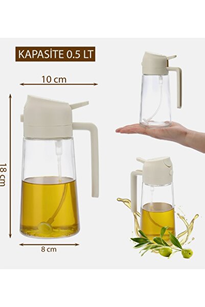 ATG 450ml Çift Fonksiyonlu Klasik Dökme Ve Püskürtme Cam Yağdanlık(KREM)
