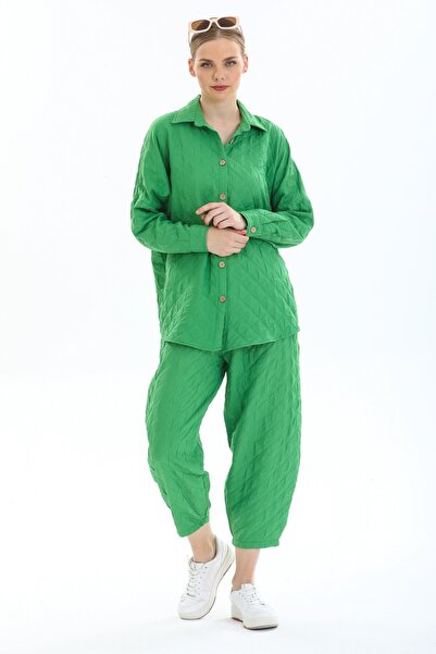 Reji Quilted Diamond Patterned Loose Shirt