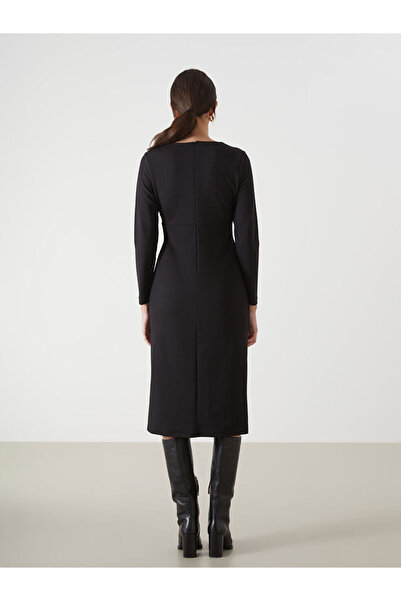 LC Waikiki Black Crew Neck Crepe Dress