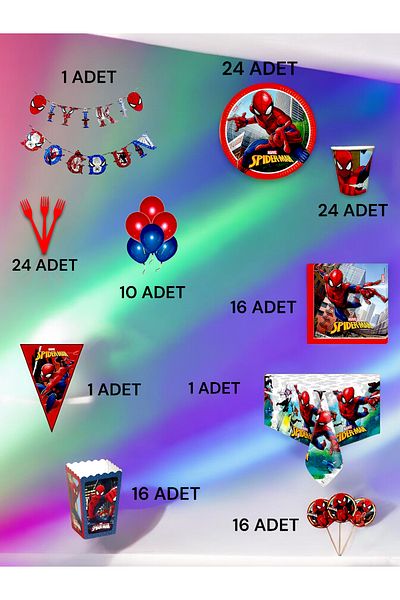 VibeHome 24 Person Spiderman Themed Ultra Luxury Set - Birthday Party and Fun Events