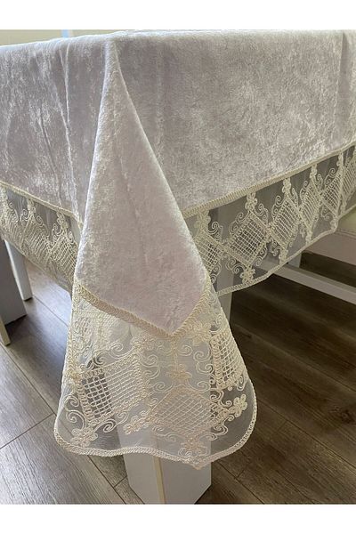 ART ÇEYİZ Față de masă din catifea crem