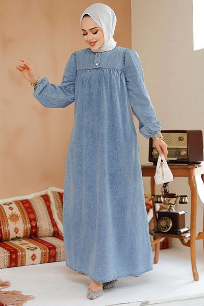 Neva Style Rochie Hijab Denim Albastru 19124M