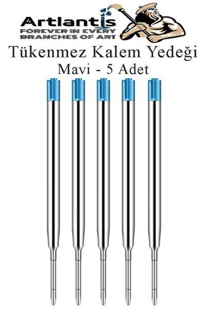 Artlantis Tükenmez Kalem Yedeği 5 Adet Tükenmez Kalem İçi Yedek Mavi Metal Tü...