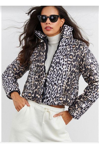 Hazinedan Women's Short Leopard Inflatable Waterproof Coat