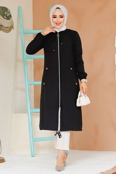 Neva Style Capac Hijab negru cu fermoar 70792S