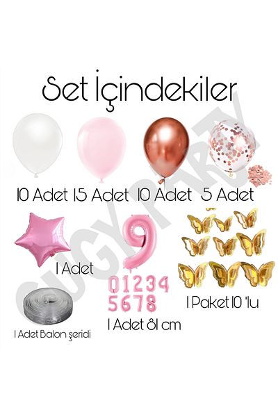 CUGY Rosegold Chrome Pink Balloon Set Girl's Birthday Party Set 1-9 Years Old Optional