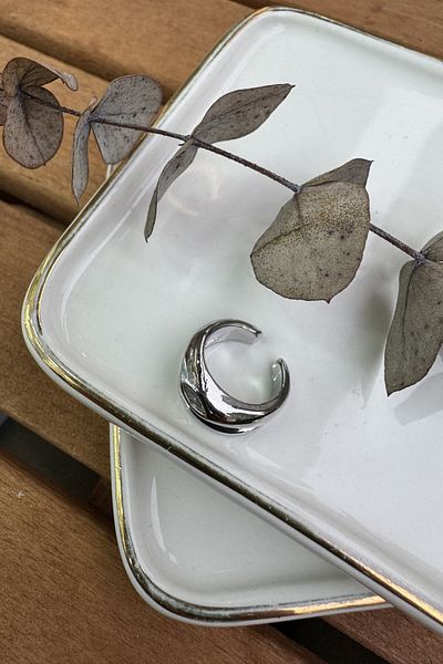 My Joyas Design Silver Cartilage Earrings - Double Almond Stones