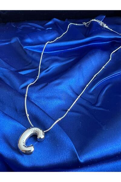 stainles steel Gümüş Renk- C Harf Balon -ÇELİK Kolye