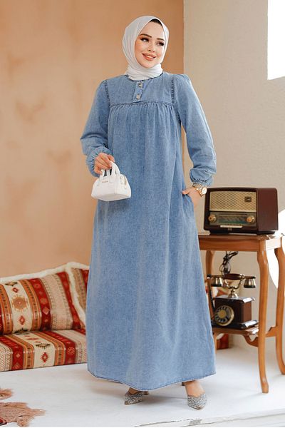 Neva Style Rochie Hijab Denim Albastru 19124M