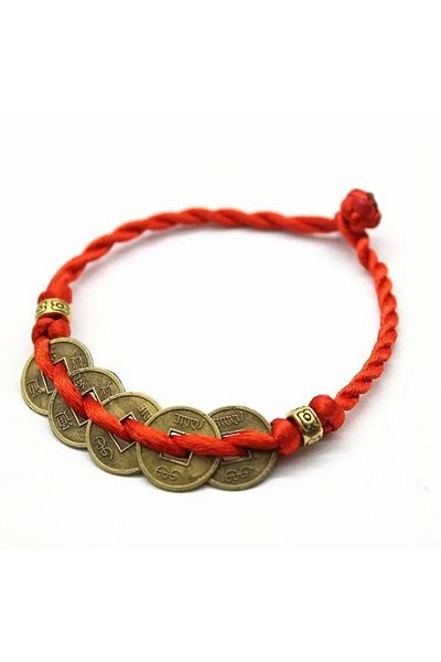 PİRAMİGO Handmade Red String Bracelet with Five Emperors' Money