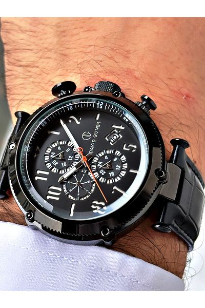 DAVID GUNER Black Leather Band Function Men's Wrist Watch 8247B
