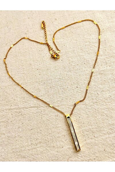 juleeco Çubuk İçi Sedefli Gold Çelik Kolye