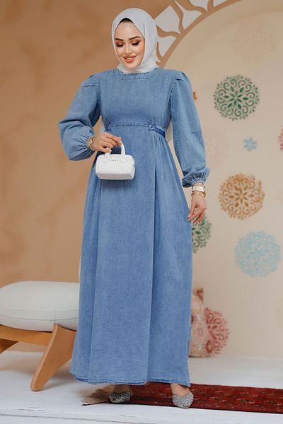 Neva Style Hijab Blue Denim Dress - 19126m